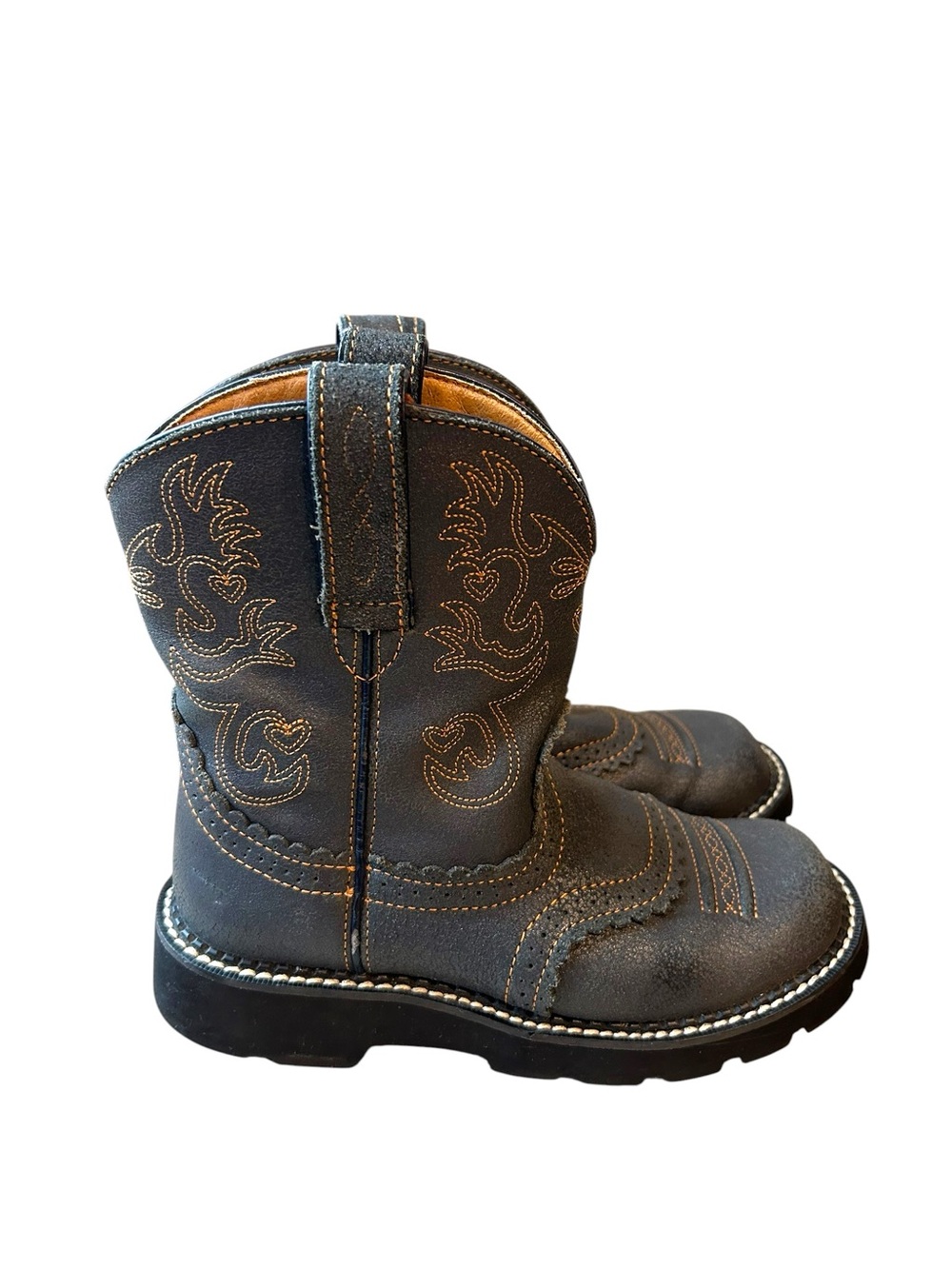 Ariat Fatbaby Boots Rare! Slate Crinkle- Western Tan Stitching Round Toe Sz 6.5B - Picture 7 of 16